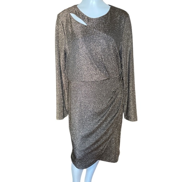 DKNY Metallic Faux-Wrap Sheath Dress sz 12 - Picture 1 of 12